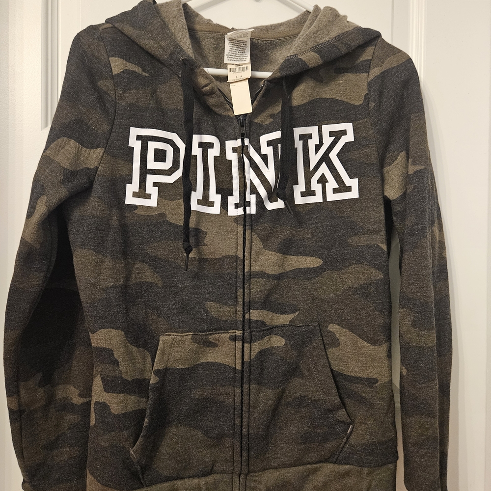 PINK Victoria's Secret Camo Zip-Up Hoodie Jacket - Olive/Black